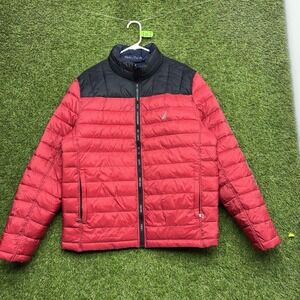 Nautica Down Jacket Mens Medium Red Black Puffer Outdoor Zip Up NAUTICAL